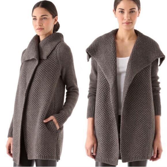 Vince Grey Yak Wool Honeycomb Drape Front Cardigan Sweater Jacket Size Small - Picture 1 of 12